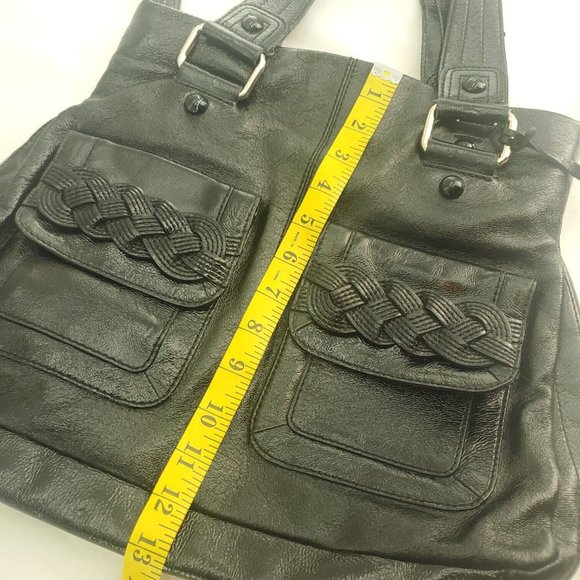 Elliott Lucca Womens Black Leather Double Handles Classic Shoulder Handbag - Picture 11 of 15